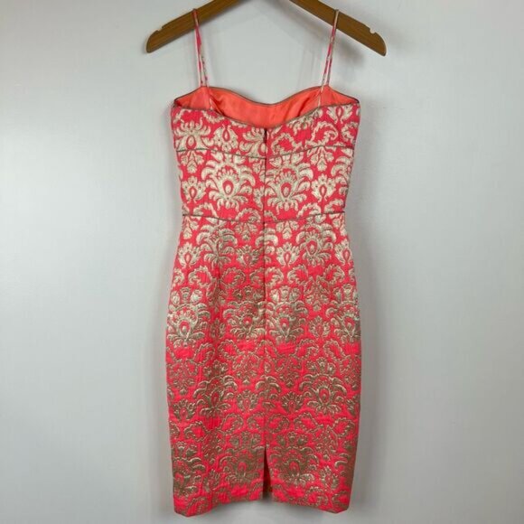 Vintage David Meister Women’s 4 Pink & Gold Cocktail Mini Dress Spaghetti Strap - Picture 2 of 13